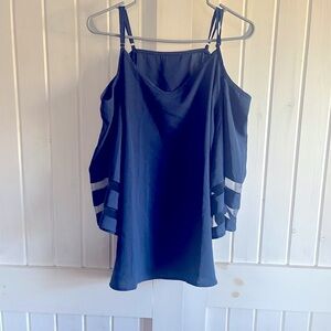Blue open shoulder blouse